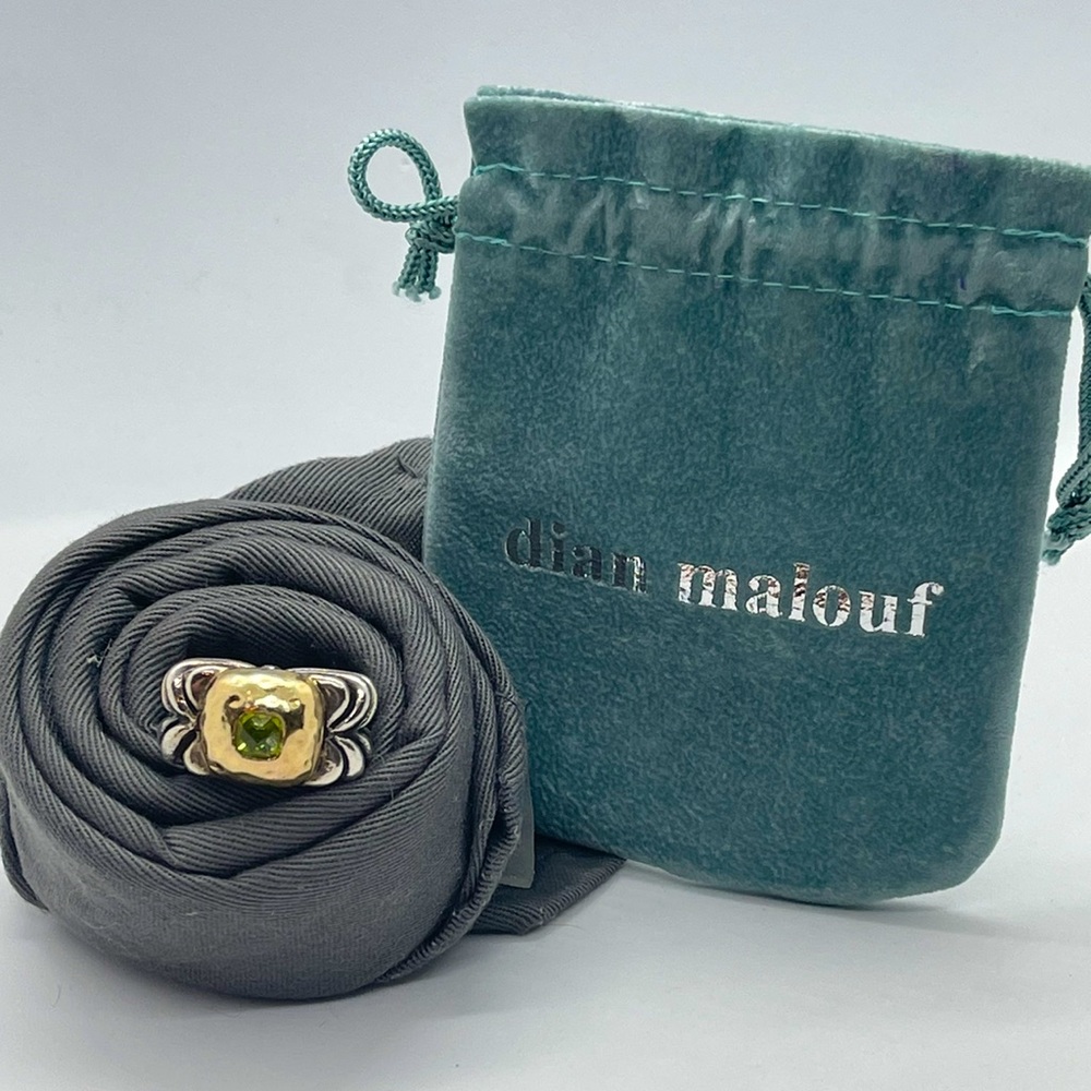 Custom! DIAN MALOUF Sterling & 14k Gold Peridot Large Stacking Ring, size 10